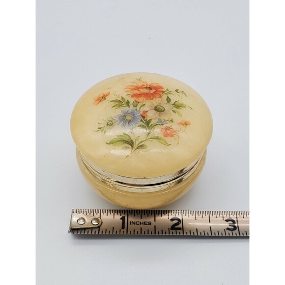 Vintage Firenze Alabaster Round Hinged Trinket Dish Floral Made in ITALY - Picture 7 of 12